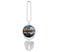 A Castle by The Lake Car Pendant, Rear View Mirror Hanging Ornament, Auto Decor for Rearview Mirror, Keychain Silver-Style