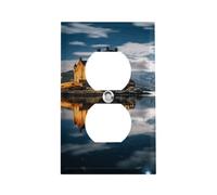 A Castle by The Lake Outlet Cover, American Standard Wall Plate with Screws - Heat & Impact Resistant Stainless Steel, 1-Gang Duplex Socket Cover for Home Decor