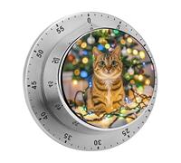 A Cat and Christmas Lights Timer Stainless Digital Visual Timer Exquisite Mechanical Countdown Time Management Tools with Silent Operation Timer for Kitchen Office Classroom