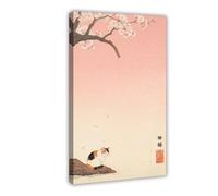 A Cat Beneath The Japanese Cherry Blossoms Canvas Poster Wall Art Decor Print Picture Paintings for Living Room Bedroom Decoration 20x30inch(50x75cm)