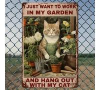 A Cat Farmer Tending Potted Plants Rustic Aluminum Wall Art & Metal Tin Sign - 8x12in Vintage Indoor Outdoor Decor for Home, Office, Cafe, Yard & Farm