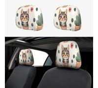 A Cat Has Grown In A Potted Plant Head Rest Cover Car Accessories, 2 Pcs Car Seat Headrest Cover, Washable Headrest Protector Universal Fit To All Car Suvs Truck Van Vehicles Auto