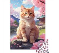 A Cat in A Blooming Sakura 1000 Piece Jigsaw Puzzle, 38x26cm/1000pcs, for Adults, Quiet Home Activity, Focused Puzzle Time And Quiet Weekends