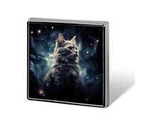A cat in a nebula Cartoon Blue Peacock Lapel Pin for Men Women Square Fashion Brooch Pin - Cute Enamel Badges, Aluminum Alloy Metal Pinback for Hats, Shirts, Bags, Jackets & Accessories