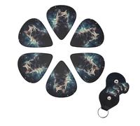 A cat in a nebula Guitar Picks 6 Pack, 0.46mm Thickness Celluloid Bass Pick with Leather Guitar Pick Holder Keychain Abstract Art Pics Plectrum for Acoustic Electric Guitar, Ukulele, Bass