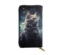 A cat in a nebula Leather Wallet RFID Blocking Credit Card Case Large Capacity Money Organizer with Zipper Pocket - Slim Minimalist Cash Wallet for Men Women Phone Clutch Gift