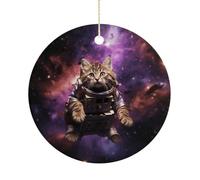 A Cat in Outer Space Christmas Ornaments 2.9-inch Christmas Tree Ceramic Pendant Round Creative Decorative Pendant for Women Men Xmas Holiday Party