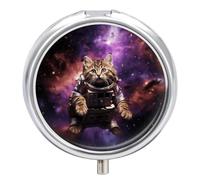 A Cat in Outer Space Printed Pill Box Pill Container Portable Medicine Pill Case Metal Travel Pill Box Vitamin Container with 3 Compartment Medicine Case