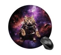 A Cat in Outer Space Round Mouse Pad, Non-Slip Rubber Base Waterproof Washable, Computer Mouse Mat for Office Gaming Studying, Premium-Textured Durable Portable Circle Mousepad for Desktop PC Notebook