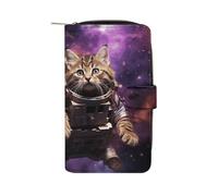 A Cat in Outer Space Wallet for Men Women Large Capacity Purse Clutch Bag Handbag Checkbook Cash Credit Cards