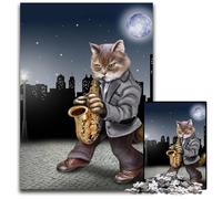 A Cat in The Night 1000 Piece Puzzle Wooden Jigsaw Puzzles Perfect for Christmas Halloween Easter New Year 1000 PCS(75x50cm)
