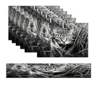 A Cat on The Grass Placemats Set of 7 Exquisite Linen Table Mat Seven Piece Set Includes 13"x71" Fashion Table Runner and 12"x18" Place Mat Decor for Kitchen Dining Room