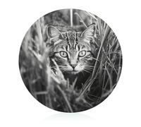 A Cat on The Grass Tempered Glass Cutting Board Stylish Non-Slip Round Chopping Boards Easy to Clean Cutting Board Small Scratch Flexible Butcher Block for Countertop Decor