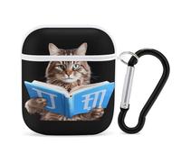 A Cat Reading Book PC Headphone Case for AirPods 1 And 2 Earphone Cover Earbuds Accessories with Keychain