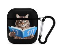 A Cat Reading Book PC Headphone Case for AirPods 1 And 2 Earphone Cover Earbuds Accessories with Keychain