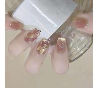 A cat square fake cat glossy stick with a butterfly design that sticks to the nails for women