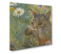 A Cat With A Bird In Its Mouth by Bruno Liljefors Canvas Print | Gallery Wrapped 30mm Frame Wall Art | 14x14 inches | Ready to Hang | Classic Animals Picture | Living Room Bedroom Lounge Office