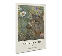 A Cat With A Bird In Its Mouth By Bruno Liljefors Canvas Print | Gallery Wrapped 30mm Frame Wall Art | 30x20 inches | Ready to Hang | Classic Animals Picture | Living Room Bedroom Lounge Office