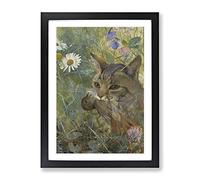 A Cat With A Bird In Its Mouth By Bruno Liljefors Classic Painting Framed Wall Art Print, Ready to Hang Picture for Living Room Bedroom Home Office Décor, Black A2 (64 x 46 cm)