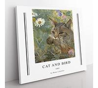 A Cat With A Bird In Its Mouth By Bruno Liljefors Exhibition Museum Classic Painting Canvas Wall Art Print Ready to Hang, Framed Picture for Living Room Bedroom Home Décor, 50x50 cm (20x20 Inch)