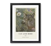 A Cat With A Bird In Its Mouth By Bruno Liljefors Exhibition Museum Painting Framed Print | A2 Black Framed Wall Art | Ready to Hang | Modern Animal Picture | Living Room Bedroom Lounge Office