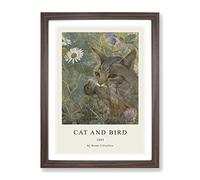 A Cat With A Bird In Its Mouth By Bruno Liljefors Exhibition Museum Painting Framed Wall Art Print, Ready to Hang Picture for Living Room Bedroom Home Office Décor, Walnut A3 (34 x 46 cm)