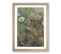 A Cat with A Bird in Its Mouth by Bruno Liljefors Framed Print | A2 Oak Framed Wall Art | Ready to Hang | Modern Animal Picture | Living Room Bedroom Lounge Office