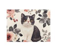 A Cat With Black And White Flowers Wooden Puzzle 500 Piece Jigsaw Puzzle for Adults Challenging Puzzle for Game Size 15"x20.4"