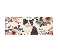 A Cat With Black And White Flowersfloral Print Mousepad Laptop Keyboard Mat Large Mouse Pad With Stitched Edges Long Non-Slip Rubber Base Spring Desk Pad For Office Home Desk Decor, 31.5" X 11.8"