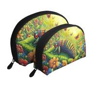 A Caterpillar in A Sunny Garden Printed Makeup Bags 2-Piece Portable Shell Travel Toiletry Bag