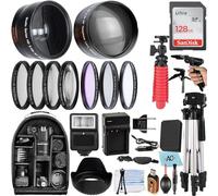 A-Cell 58mm Accessory Bundle for Canon EOS Rebel T7, T6, T5, T3, T100, 4000D, 2000D, 3000D and More with 128GB SanDisk Memory Card, Wide Angle Lens, Telephoto Lens, Tripod, Backpack(SDAB210412)