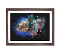 A Chameleon Paint Splash Modern Art Framed Print | A3 Walnut Framed Wall Art | Ready to Hang | Modern Nature Picture | Living Room Bedroom Lounge Office