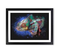 A Chameleon Paint Splash Modern Art Framed Wall Art Print, Ready to Hang Picture for Living Room Bedroom Home Office Décor, Black A4 (34 x 25 cm)