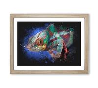 A Chameleon Paint Splash Modern Art Framed Wall Art Print, Ready to Hang Picture for Living Room Bedroom Home Office Décor, Oak A3 (46 x 34 cm)