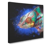 A Chameleon Paint Splash Modern Canvas Wall Art Print Ready to Hang, Framed Picture for Living Room Bedroom Home Office Décor, 14x14 Inch (35x35 cm)