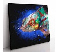 A Chameleon Paint Splash Modern Canvas Wall Art Print Ready to Hang, Framed Picture for Living Room Bedroom Home Office Décor, 35x35 cm (14x14 Inch)