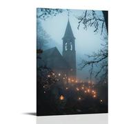 A Chapels Bell Tower Rises through Fog As Villagers Gather with Lanterns, Waiting for The First Hymn of Dawn. Wall Art Mural Modern Decoration Hanging Art Poster 12x18inch(30x45cm)
