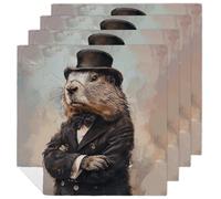 A Charming Prairie Dog Cloth Napkin for Restaurant, Reusable Cloth Napkins for Hotel, Washable Square Table Napkins 4 PCS for Kitchen, Soft Dinner Napkin for Wedding, Party