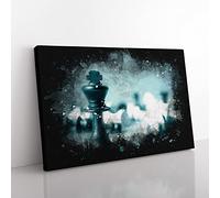 A Chess Battle Paint Splash Modern Art Canvas Wall Art Print Ready to Hang, Framed Picture for Living Room Bedroom Home Office Décor, 60x40 cm (24x16 Inch)