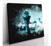 A Chess Battle Paint Splash Modern Canvas Wall Art Print Ready to Hang, Framed Picture for Living Room Bedroom Home Office Décor, 35x35 cm (14x14 Inch)