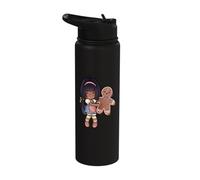 A Chibi Coquette Girl with Gingerbread Man at Christmas Stainless Steel Insulated Water Bottle