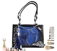 A Chinese style bag with clear .It has a large capacity and is for commuting for work,school,office,travel and daily use.Vintage Style Cine Bag, Black and Blue, riferimento alla