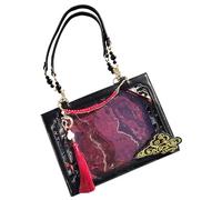 A Chinese style bag with clear .It has a large capacity and is for commuting for work,school,office,travel and daily use.Vintage Style Cine Bag, Black and Red, riferimento alla descrizione