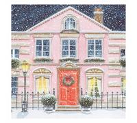 A Christmas House with Red Door Wreath - Pack of 5 Festive Charity Christmas & Happy New Year Cards with Envelopes - 14x14cm - Eco-Friendly & Recyclable
