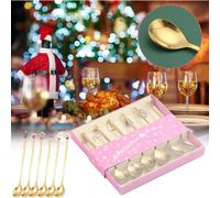 (A) Christmas Ornament Decorations Promotion 6pcs Christmas Stainless Steel Spoon Fork Coffee Stirring Spoons Dessert Forks Xmas Gifts Box Set Ornaments D
