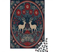 A Circle with Ornate Patterns Centered on Two Deer,Puzzles Gemusterte Nachhaltige Puzzles Für Erwachsene Hochwertige Holzspielpuzzles 38x26cm/1000pcs