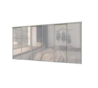 A-Class Sliding Doors Full Length Mirror 6-Door Sliding Wardrobe Door Kit, Silver Frame & Tracks, Opening Height (H) 225-226Cm & Width (W) 354-355Cm