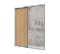 A-Class Sliding Doors Mid Oak & Mirror 2-Door Sliding Wardrobe Door Kit, Silver Frame & Tracks, Opening Height (H) 225-226Cm & Width (W) 149-150Cm