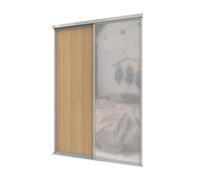 A-Class Sliding Doors Mid Oak & Mirror 2-Door Sliding Wardrobe Door Kit, Silver Frame & Tracks, Opening Height (H) 225-226Cm & Width (W) 119-120Cm