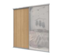 A-Class Sliding Doors Mid Oak & Mirror 2-Door Sliding Wardrobe Door Kit, Silver Frame & Tracks, Opening Height (H) 225-226Cm & Width (W) 180-181Cm